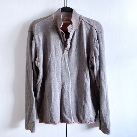 Carbon 2 Cobalt Henley Sweater Mens Medium Kinetic Raw Edge Brown Cotton - Picture 1 of 5
